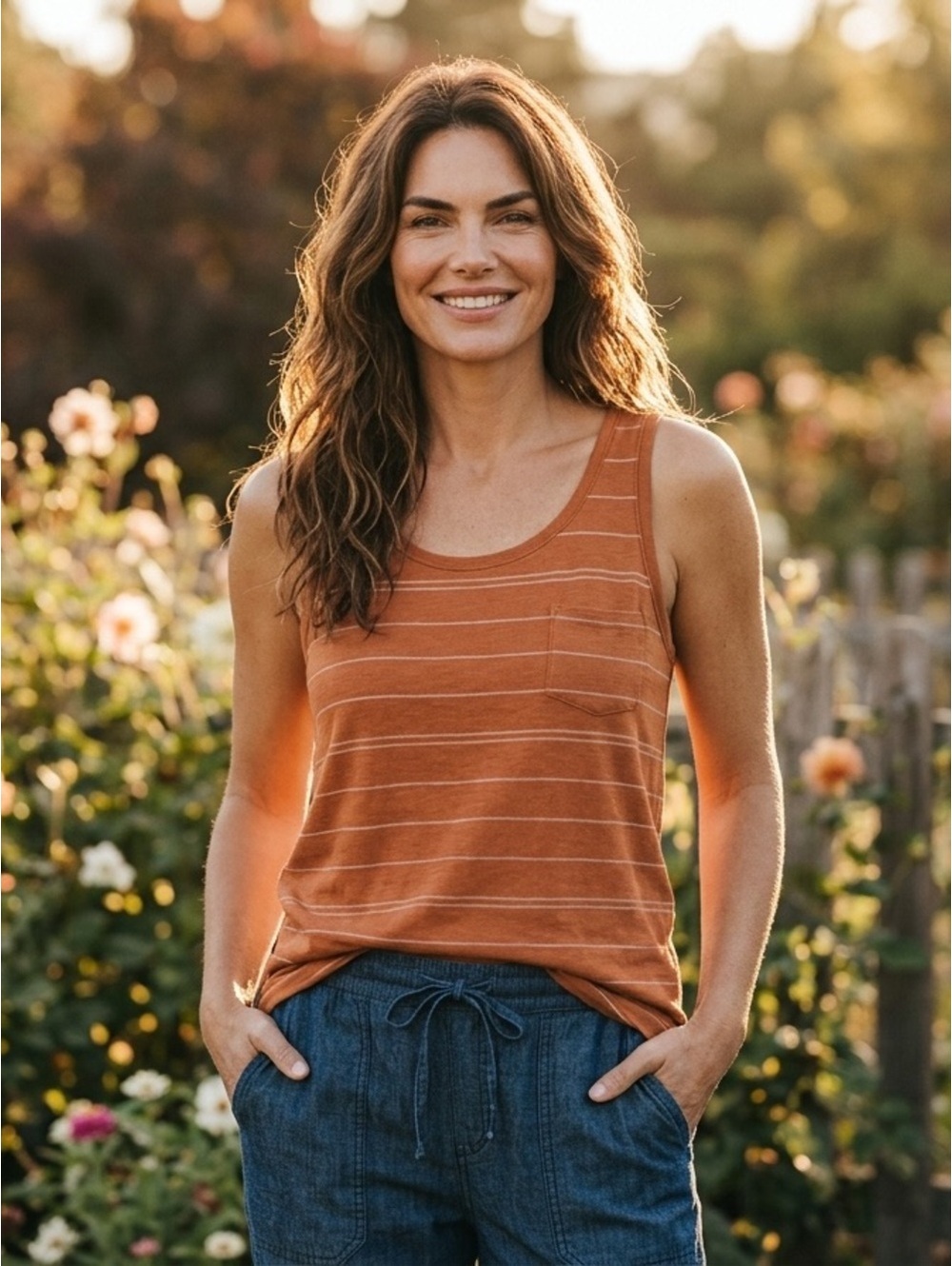 Small Prana Copper Heather Stripe Foundation Scoop Neck Tank